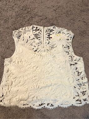 Ted Baker London White Crochet Tank with Floral Motif